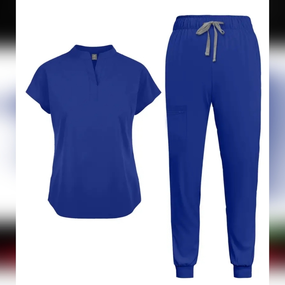 Blue Scrub Set with Gray Drawstring SMALL